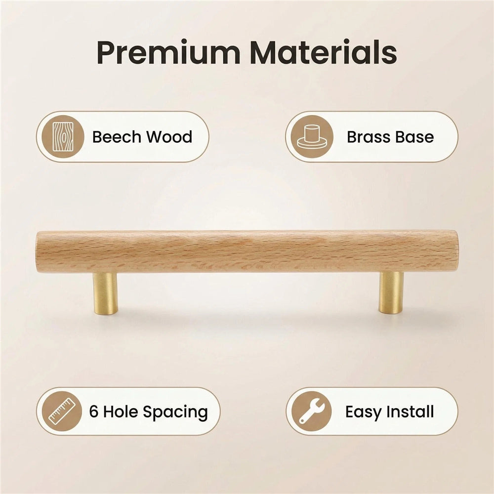 Wood Drawer Pulls，3.75"(96mm) Hole Center Drawer Pulls，Wooden Handles for Dresser Drawers，Kitchen，Wardrobe