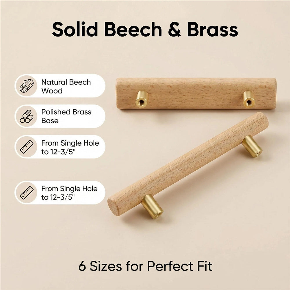 Wood Drawer Pulls，3.75"(96mm) Hole Center Drawer Pulls，Wooden Handles for Dresser Drawers，Kitchen，Wardrobe