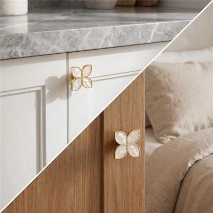 Petal Cabinet Knobs，Gold Dresser Drawers Knobs，Four Leaf Clover Decorative Knobs For Furniture Cupboard Hardware (Snowflake White，Large)