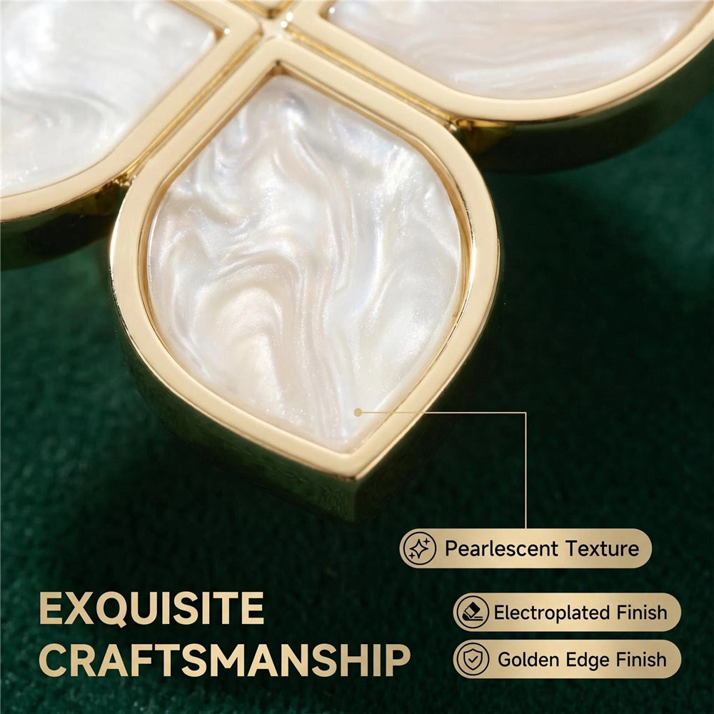 Petal Cabinet Knobs，Gold Dresser Drawers Knobs，Four Leaf Clover Decorative Knobs For Furniture Cupboard Hardware (Snowflake White，Large)
