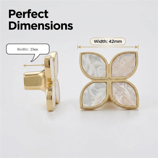 Petal Cabinet Knobs，Gold Dresser Drawers Knobs，Four Leaf Clover Decorative Knobs For Furniture Cupboard Hardware (Snowflake White，Large)