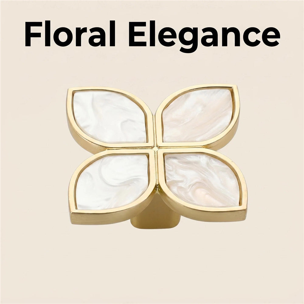 Petal Cabinet Knobs，Gold Dresser Drawers Knobs，Four Leaf Clover Decorative Knobs For Furniture Cupboard Hardware (Snowflake White，Large)