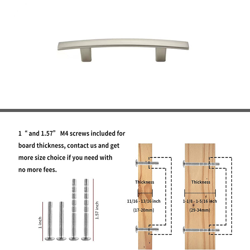 Curved Arch Cabinet Pulls，Zinc Handle Bar 3.75 Inch (96mm Hole Centers，Brushed Nickel)