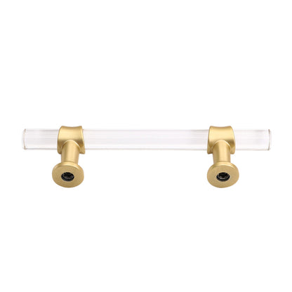 Brushed Brass Cabinet Pulls Dresser Drawer Pulls - Acrylic Round Bar Series - Hole Centers(3 Inch，76mm)