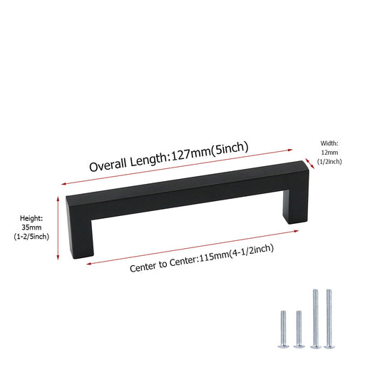 10 Pack 4.5 Inch(115mm) Hole Centers Modern Kitchen Cabinet Pulls Black Drawer Handles