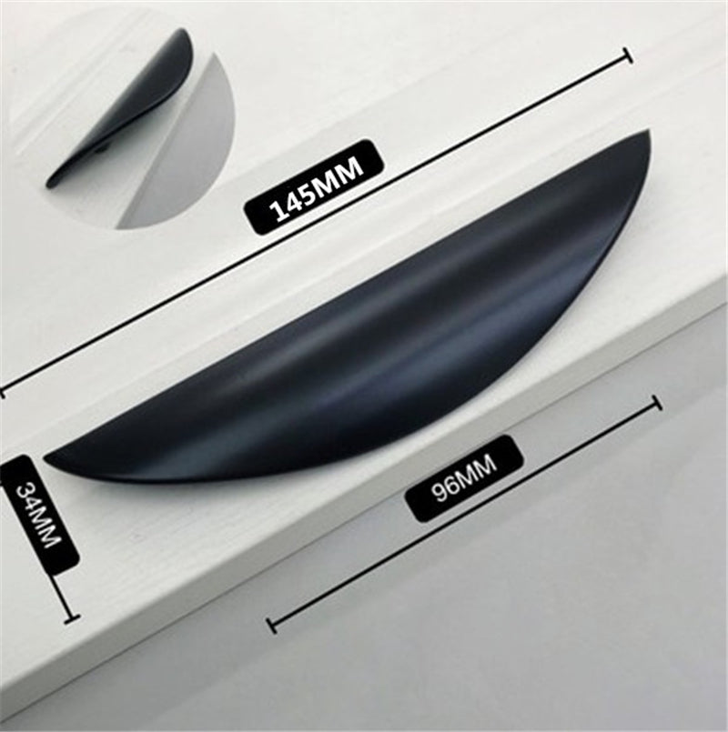 Flat Back Mount Finger Edge Pulls，Black Half Moon Zinc Alloy Concealed Handle for Home Kitchen Door Drawer Cabinet