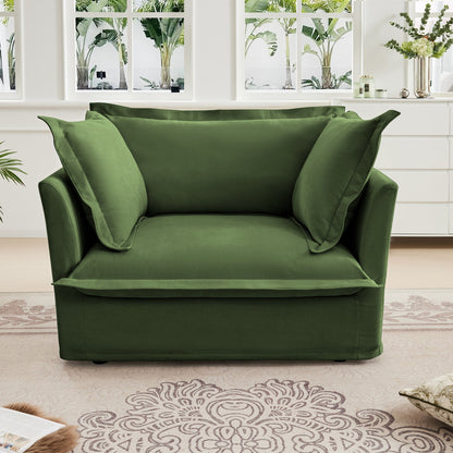 Single Deep Seat Comfy Single Couch Sofa Multiple Large Soft Pillows (Chenille Fabric, Green)