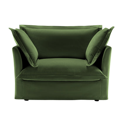 Single Deep Seat Comfy Single Couch Sofa Multiple Large Soft Pillows (Chenille Fabric, Green)