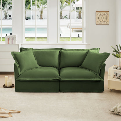 Modern Slipcovered 2-Seat Sofa Couches for Living Room, 2 Seater Sofa, Plain Chenille Deep Seat Sofawith Upholstered Cushion&Detachable Cover (Chenille Fabric，Green)