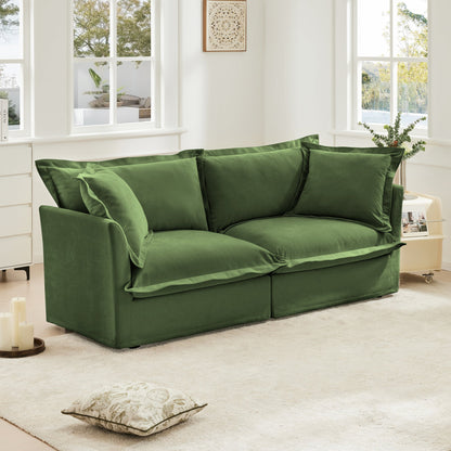 Modern Slipcovered 2-Seat Sofa Couches for Living Room, 2 Seater Sofa, Plain Chenille Deep Seat Sofawith Upholstered Cushion&Detachable Cover (Chenille Fabric，Green)