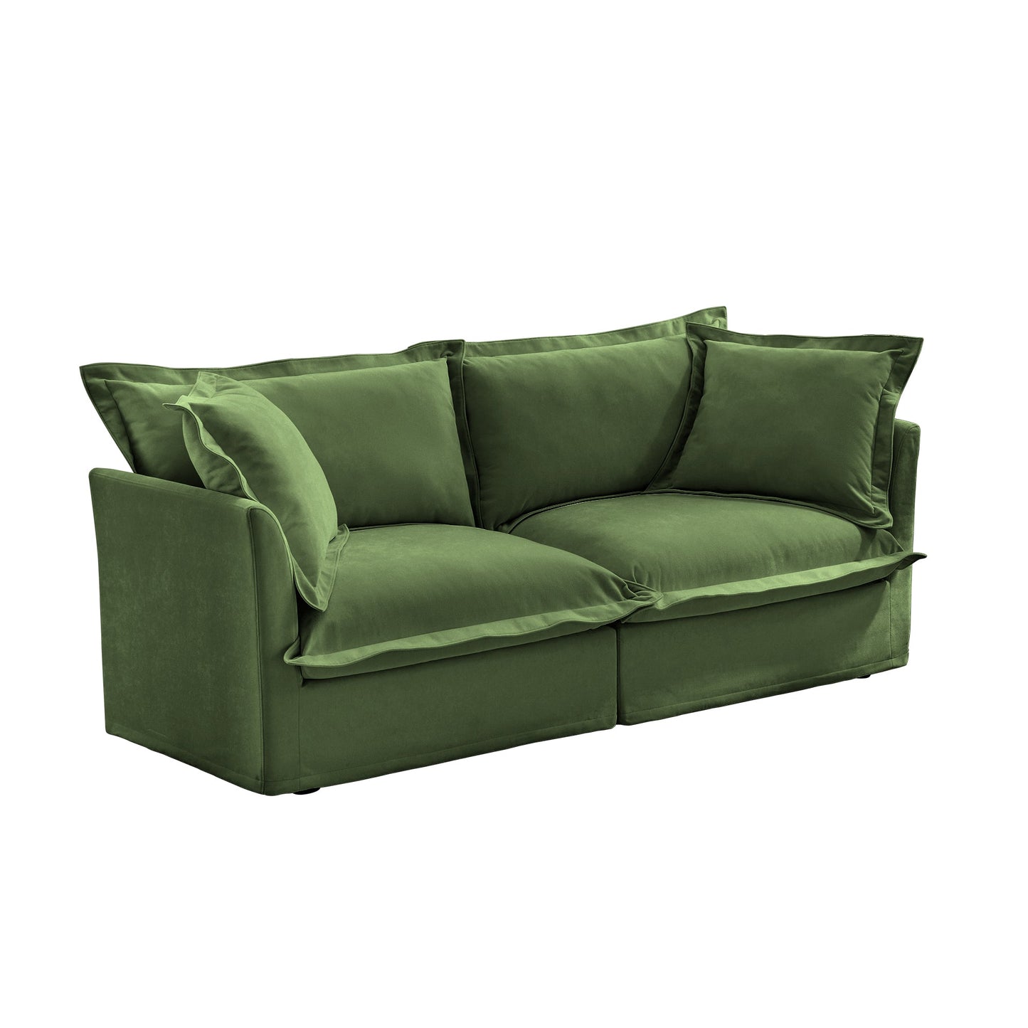 Modern Slipcovered 2-Seat Sofa Couches for Living Room, 2 Seater Sofa, Plain Chenille Deep Seat Sofawith Upholstered Cushion&Detachable Cover (Chenille Fabric，Green)