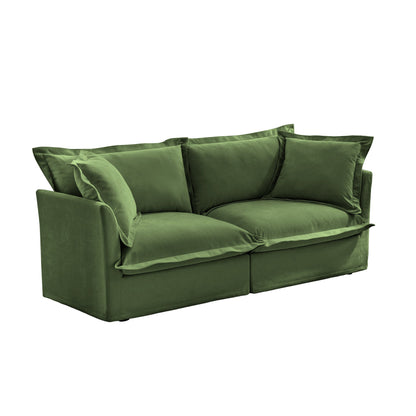 Modern Slipcovered 2-Seat Sofa Couches for Living Room, 2 Seater Sofa, Plain Chenille Deep Seat Sofawith Upholstered Cushion&Detachable Cover (Chenille Fabric，Green)