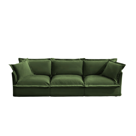 Modern 3 Seater Sofa, Upholstered Sectional Sofa with Armrest, Comfy Couches for Living Room, Apartment, Home Office (Chenille Fabric, Green)