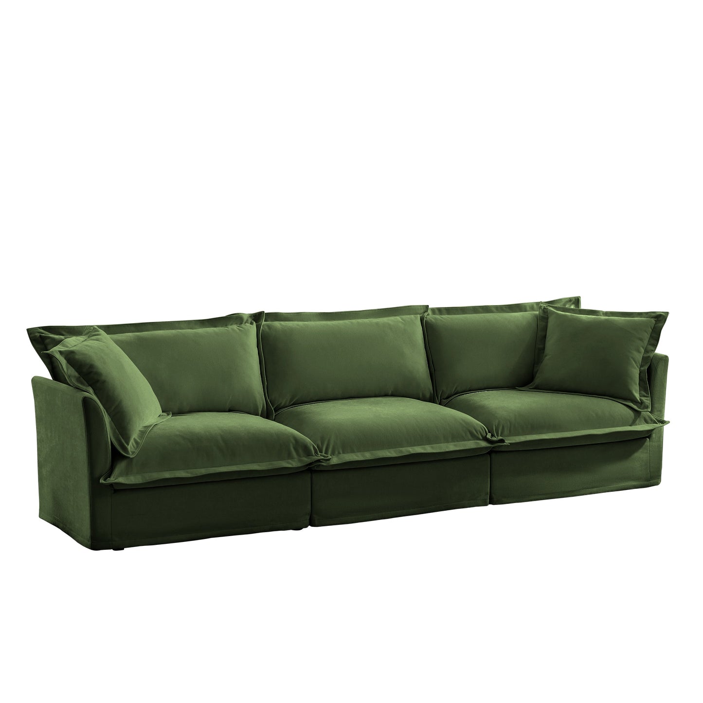 Modern 3 Seater Sofa, Upholstered Sectional Sofa with Armrest, Comfy Couches for Living Room, Apartment, Home Office (Chenille Fabric, Green)