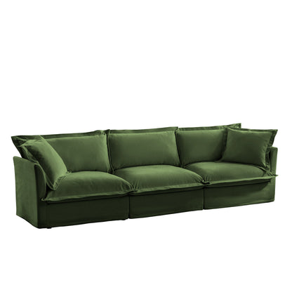 Modern 3 Seater Sofa, Upholstered Sectional Sofa with Armrest, Comfy Couches for Living Room, Apartment, Home Office (Chenille Fabric, Green)