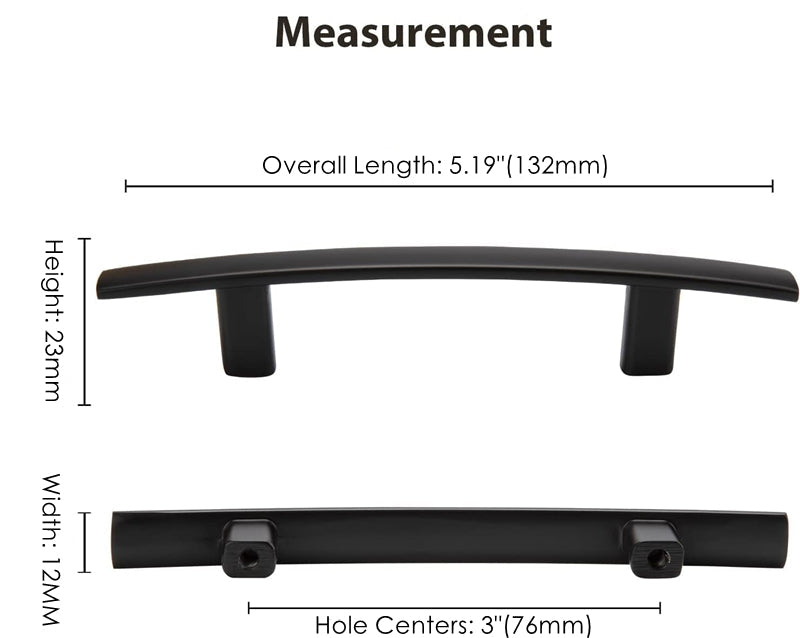 3 inch(Center to Center) Matte Black Kitchen Drawer Pulls Arch Cabinet Handles