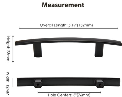 3 inch(Center to Center) Matte Black Kitchen Drawer Pulls Arch Cabinet Handles