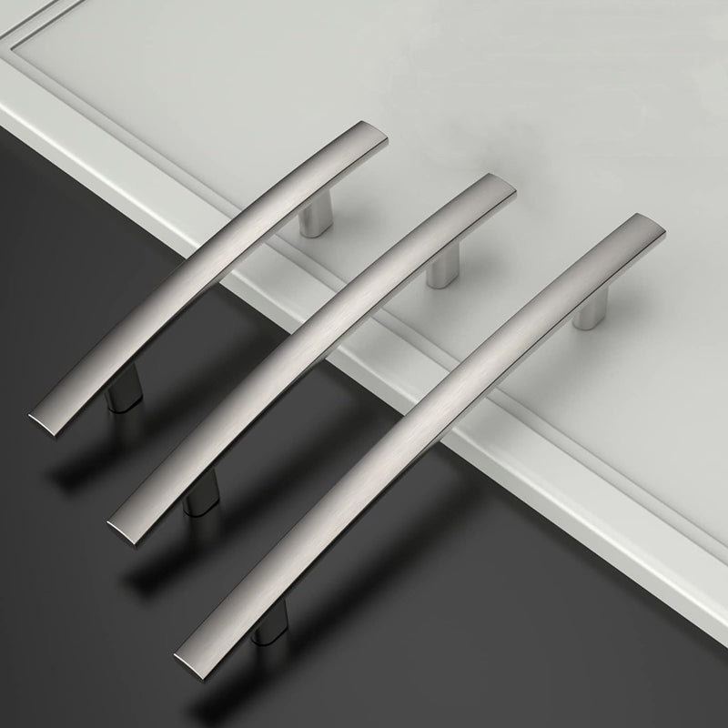Curved Arch Cabinet Pulls，Zinc Handle Bar 3.75 Inch (96mm Hole Centers，Brushed Nickel)