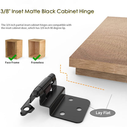 10 Pairs 3/8" Inset Matte Black Cabinet Hinge，Offset Self Closing Black Cabinet Hinges(10 Pairs - 20 Pcs)