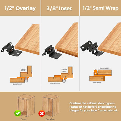 10 Pairs 3/8" Inset Matte Black Cabinet Hinge，Offset Self Closing Black Cabinet Hinges(10 Pairs - 20 Pcs)