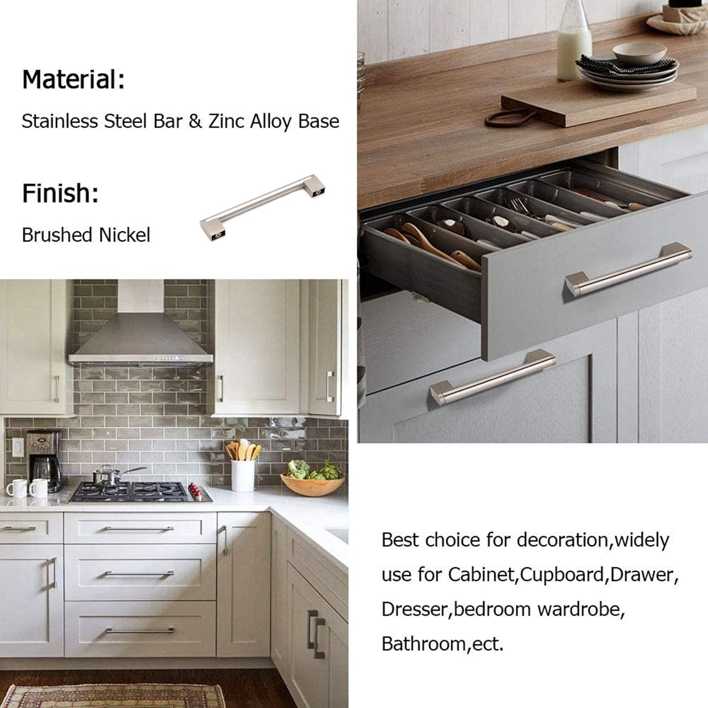 3.5 Inch(90mm) Hole Centers Kitchen Cabinet Handles，Brushed Nickel Cabinet Pulls Kitchen Cabinet Hardware for Modern Cabinets and Drawer