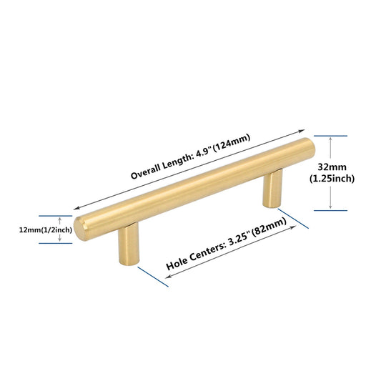 3.25 Inch(Center To Center) Brushed Brass Cabinet Pulls (3.25"，Customized Size)