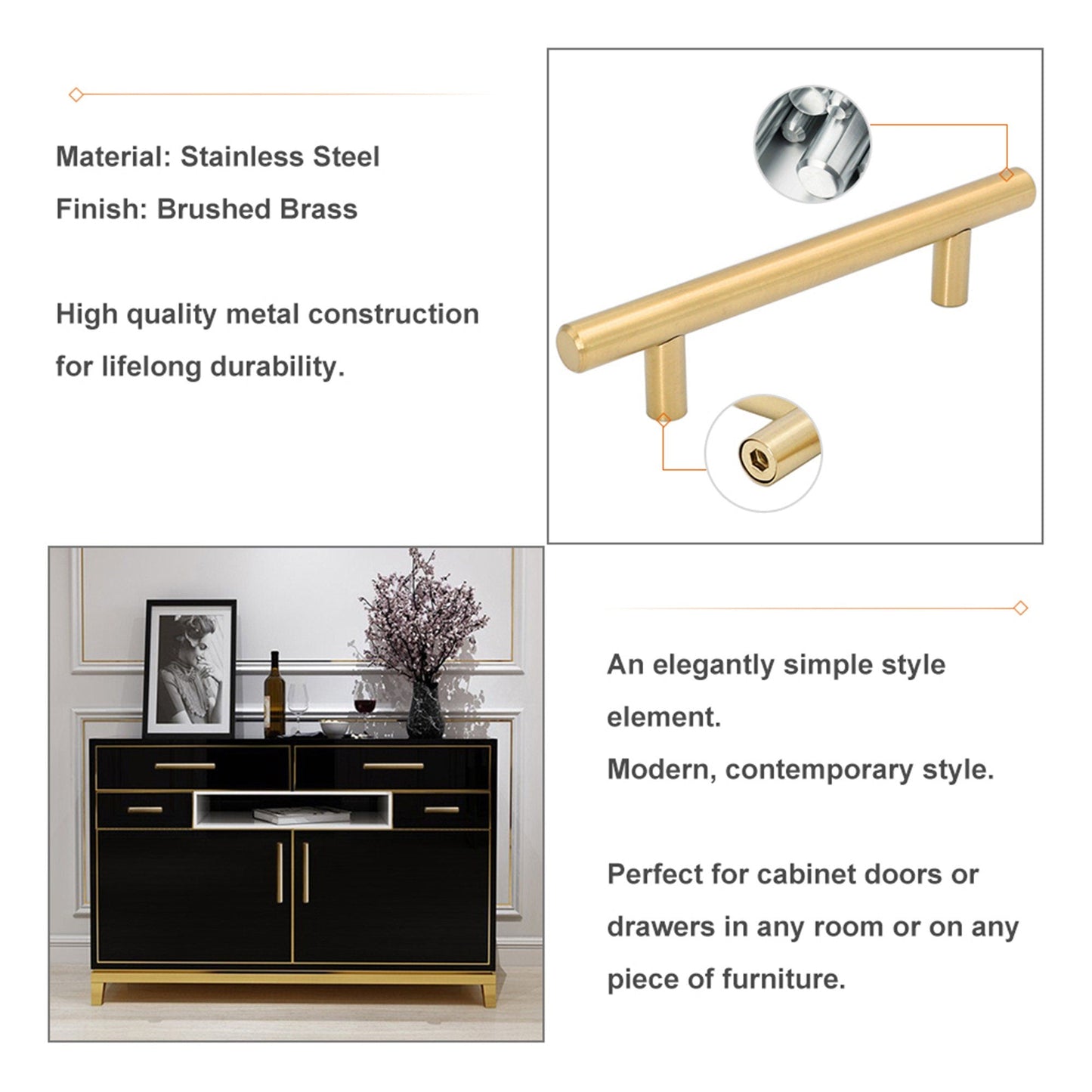 300 Pack 3.25 Inch(Center To Center) Brushed Brass Kitchen Cabinet Pulls (82mm，Customized Size)