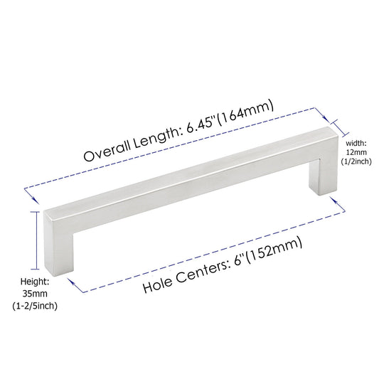 6 INCH(Center To Center) BRUSHED NICKEL CABINET PULLS (152MM, CUSTOMIZED SIZE)