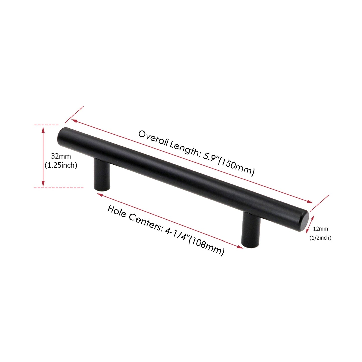 10 Pack 4.25"(108mm) Center to Center Matte Black Cabinet Pulls Stainless Steel Drawer Pulls
