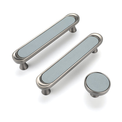 3.75" 5" Leather Handle Pulls，Light Green Leather Kitchen Cabinet Pulls( CC：96mm，128mm )
