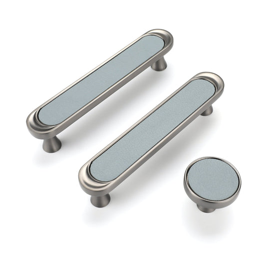 3.75" 5" Leather Handle Pulls，Light Green Leather Kitchen Cabinet Pulls( CC：96mm，128mm )