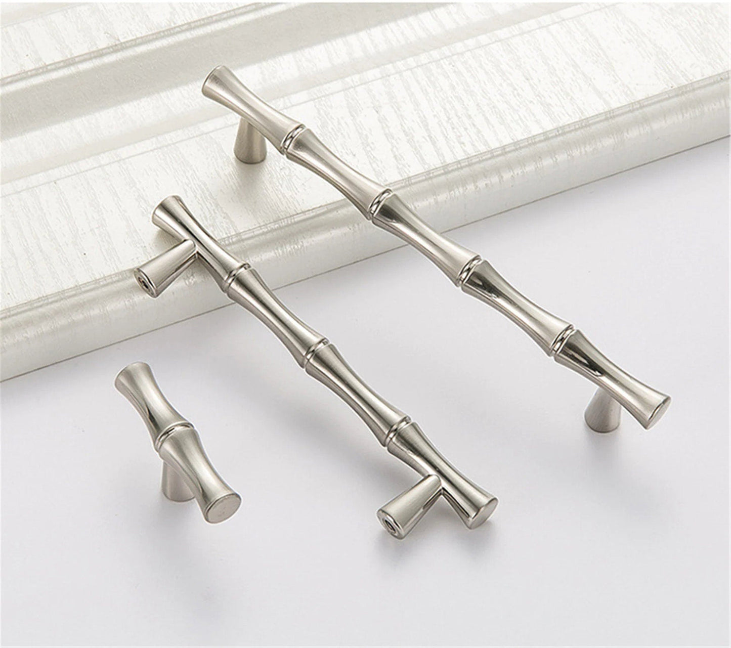 15 Pack 3.75 inch(Center To Center) Bamboo Shape Cabinet Handles (3.75"/96mm，Brushed Nickel)
