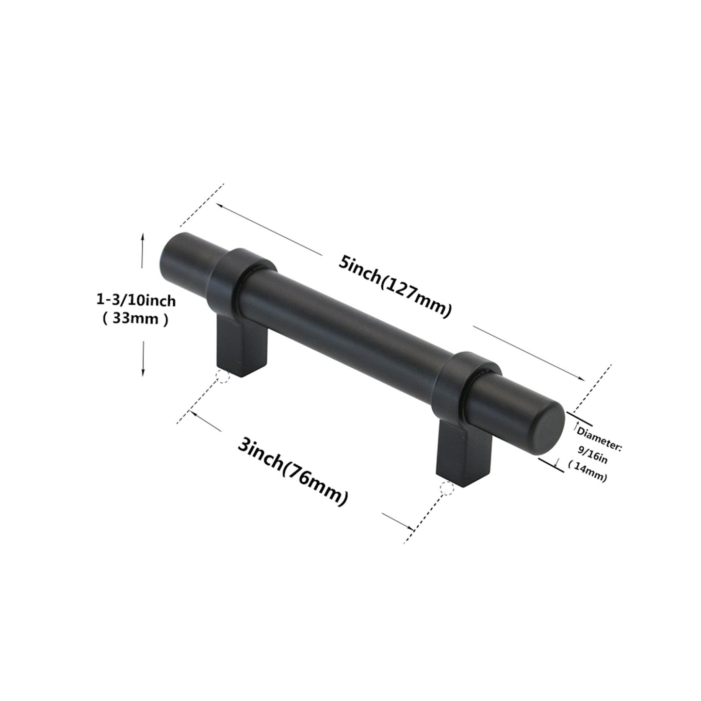 Flat Black Cabinet Bar Handle Pull - 3" (76mm) Hole Centers