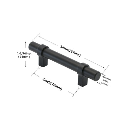 Flat Black Cabinet Bar Handle Pull - 3" (76mm) Hole Centers