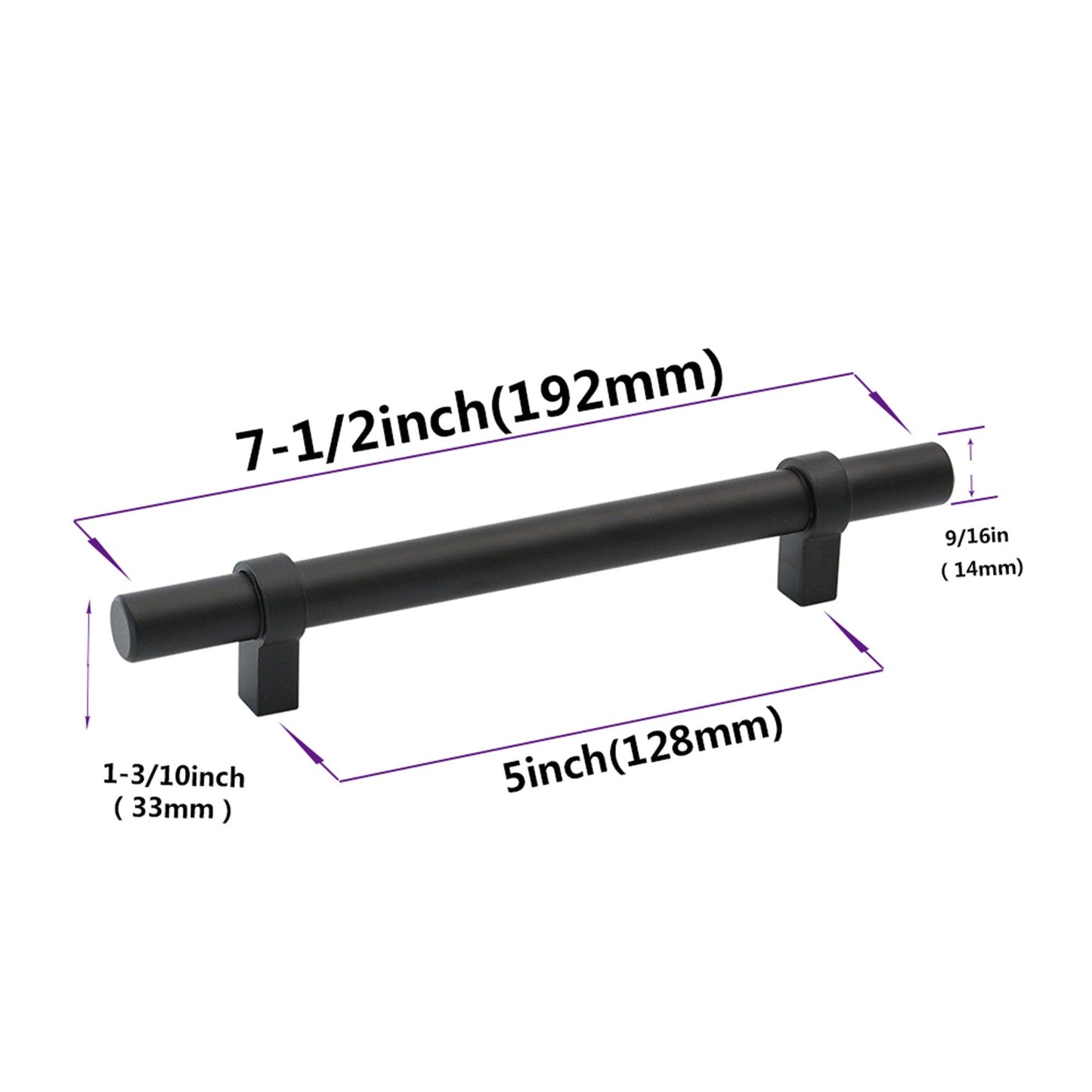 Flat Black Cabinet Bar Handle Pull - 5" (128mm) Hole Centers