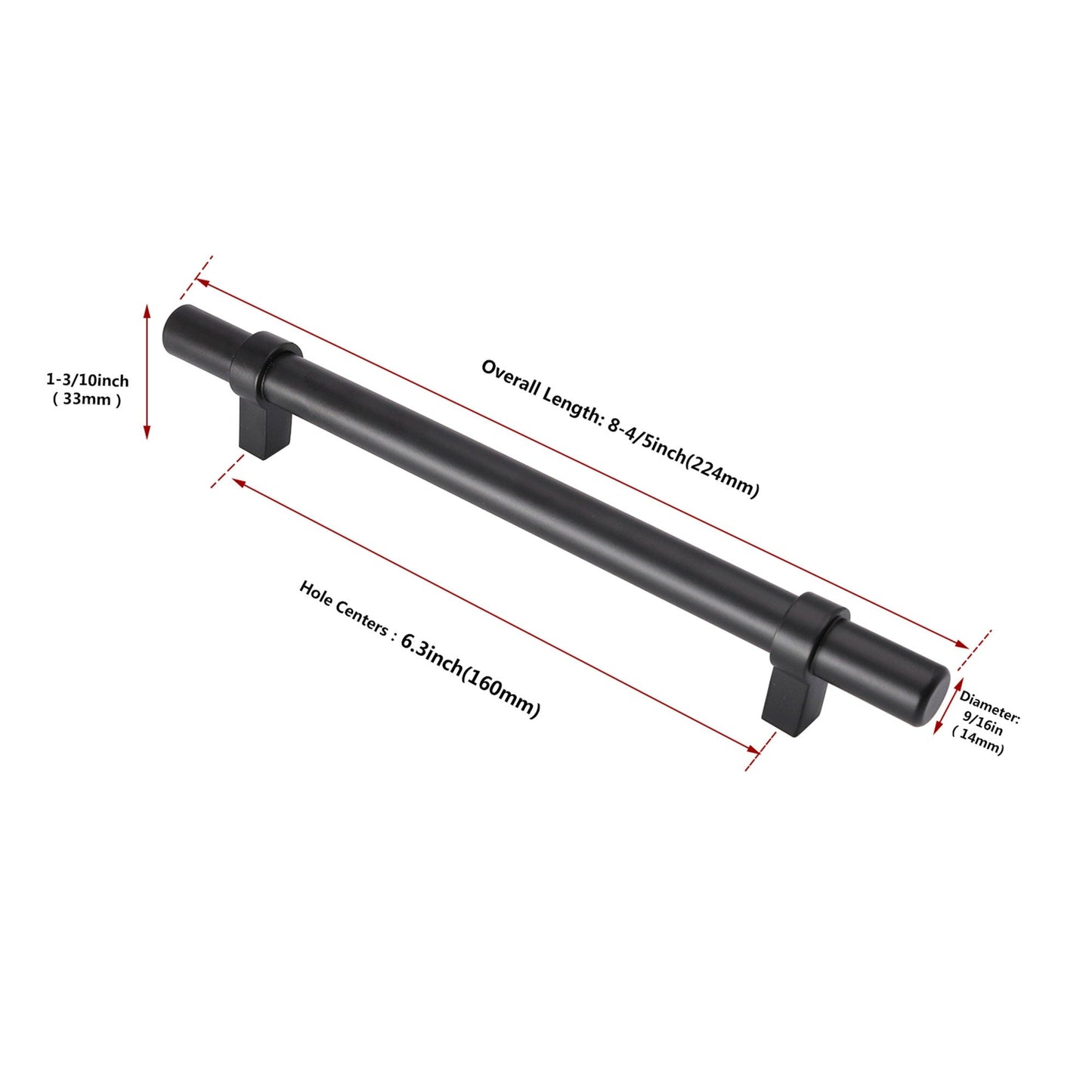 Flat Black Stainless Steel Kitchen Cupboard Handles - 6.25" (160mm) Hole Centers