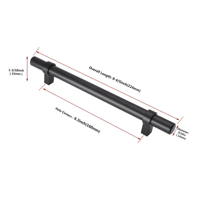 Flat Black Stainless Steel Kitchen Cupboard Handles - 6.25" (160mm) Hole Centers