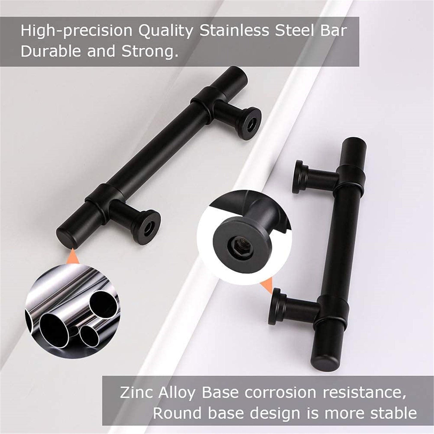 3in Kitchen Cabinet Handles Black Drawer Pulls - Matte Black T Bar Handle Pull - 3" (76mm) Hole Centers, 5" Overall Length