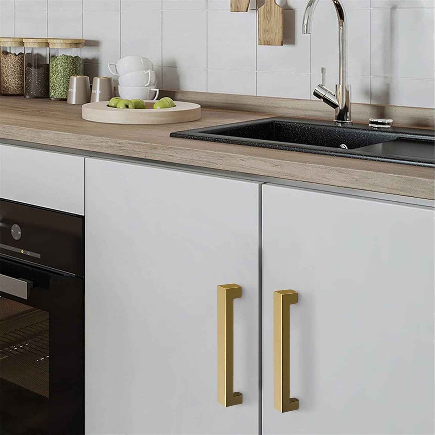 8in Cabinet Handle Brushed Brass Drawer Pulls，Brass Drawer Pulls Handles for Dresser Drawers(204mm, Hole Centers)