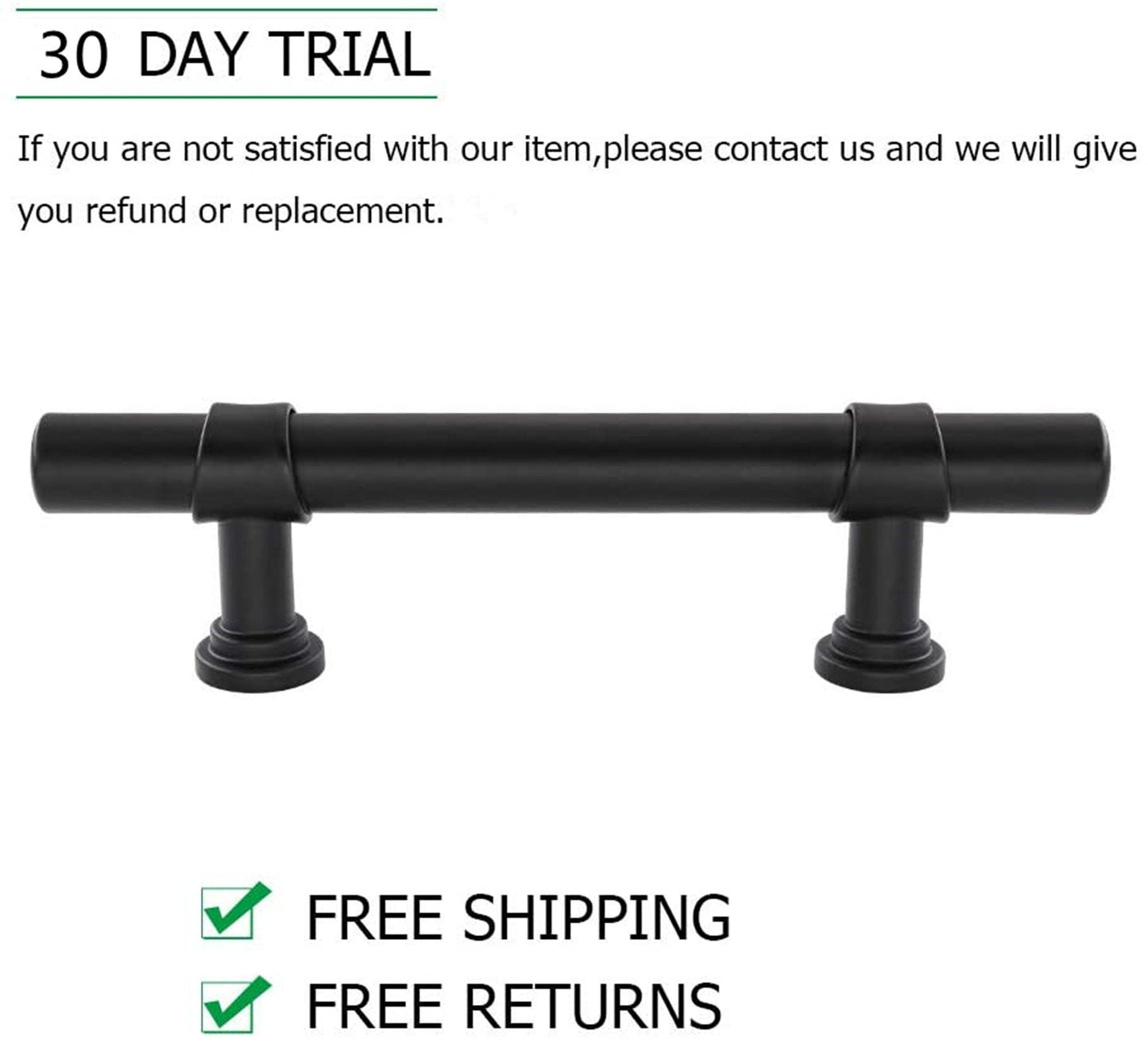 6.25in Black Drawer Pulls Kitchen Cabinet Handles - Matte Black T Bar Handle Pull - 6.25" (160mm) Hole Centers, 8.8" Overall Length
