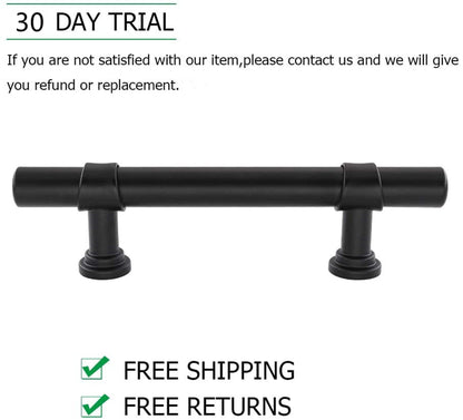 6.25in Black Drawer Pulls Kitchen Cabinet Handles - Matte Black T Bar Handle Pull - 6.25" (160mm) Hole Centers, 8.8" Overall Length
