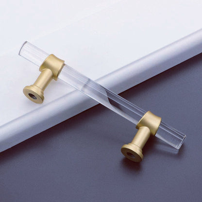 Brushed Brass Cabinet Pulls Dresser Drawer Handles - Acrylic Round Bar Series - Hole Centers(3-1/2 Inch，90mm)
