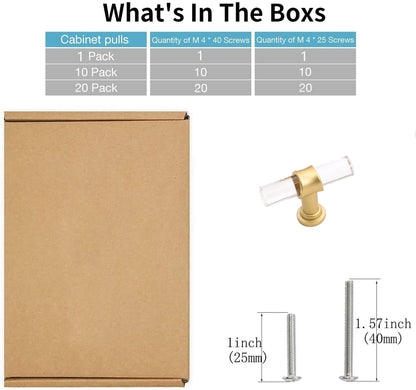 Brushed Brass Cabinet Pulls Arcylic Drawer Pulls - Acrylic Round Bar Series - Hole Centers(Single Hole Knob)