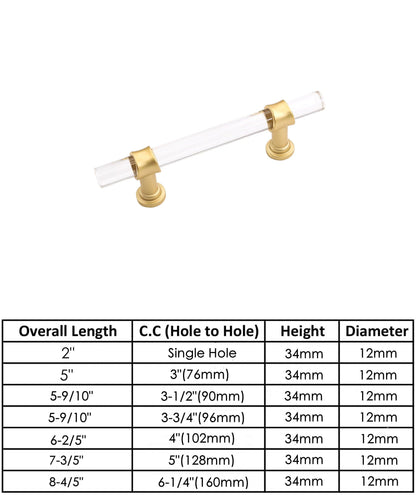 Brushed Brass Cabinet Pulls Arcylic Drawer Pulls - Acrylic Round Bar Series - Hole Centers(2-1/2 Inch，64mm)