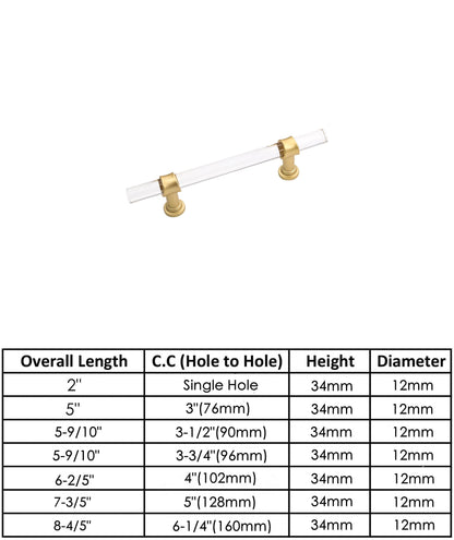 Acrylic Gold Drawer Pulls Cabinet Pulls - Acrylic Round Bar Series - Hole Centers(3-3/4 Inch，96mm)