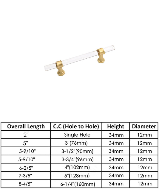 Acrylic Gold Drawer Pulls Cabinet Pulls - Acrylic Round Bar Series - Hole Centers(3-3/4 Inch，96mm)