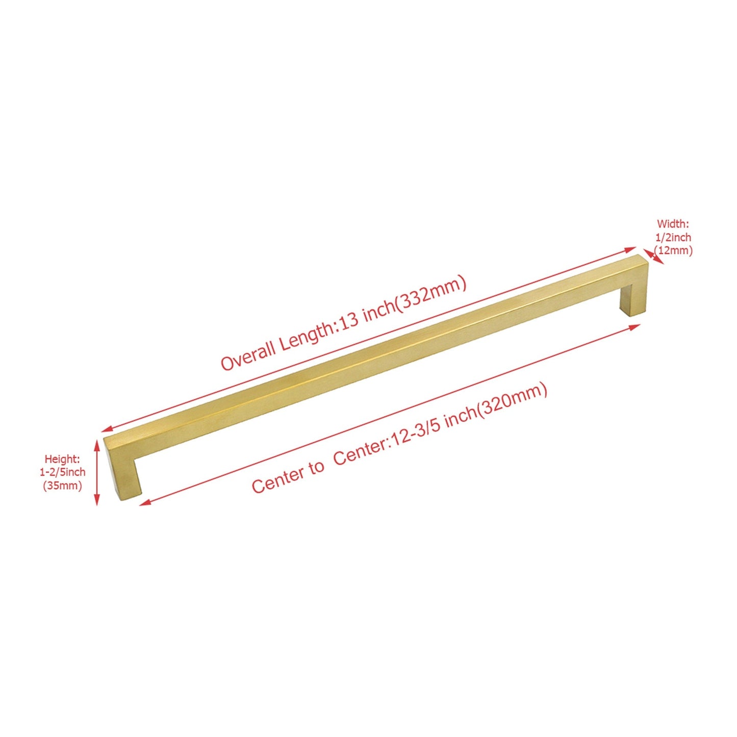 12-3/5in Brushed Brass Drawer Pulls,Brushed Gold Cabinet Pulls Gold Hardware for Cabinets(320mm, Hole Centers)