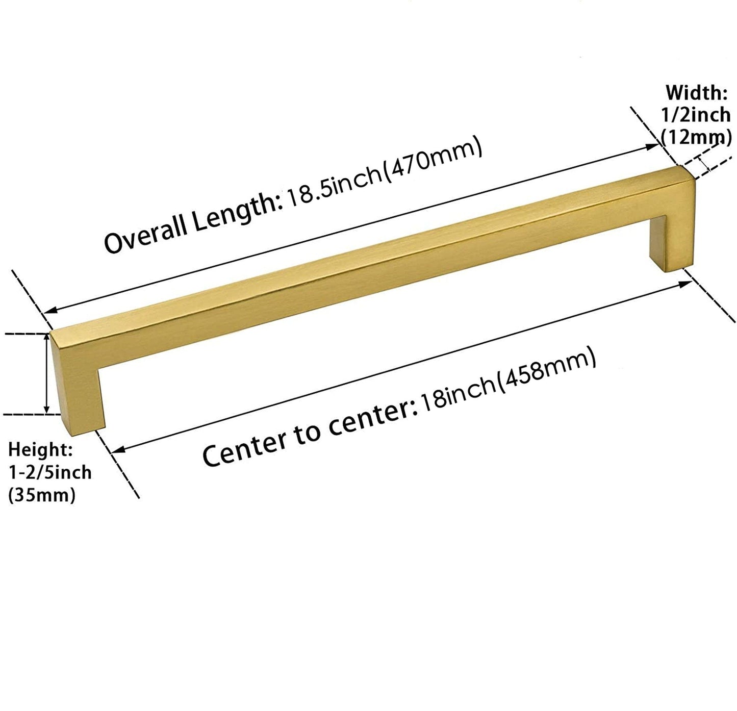 18 Inch(Center To Center) Modern Cabinet Handles (458mm，Brushed Brass)