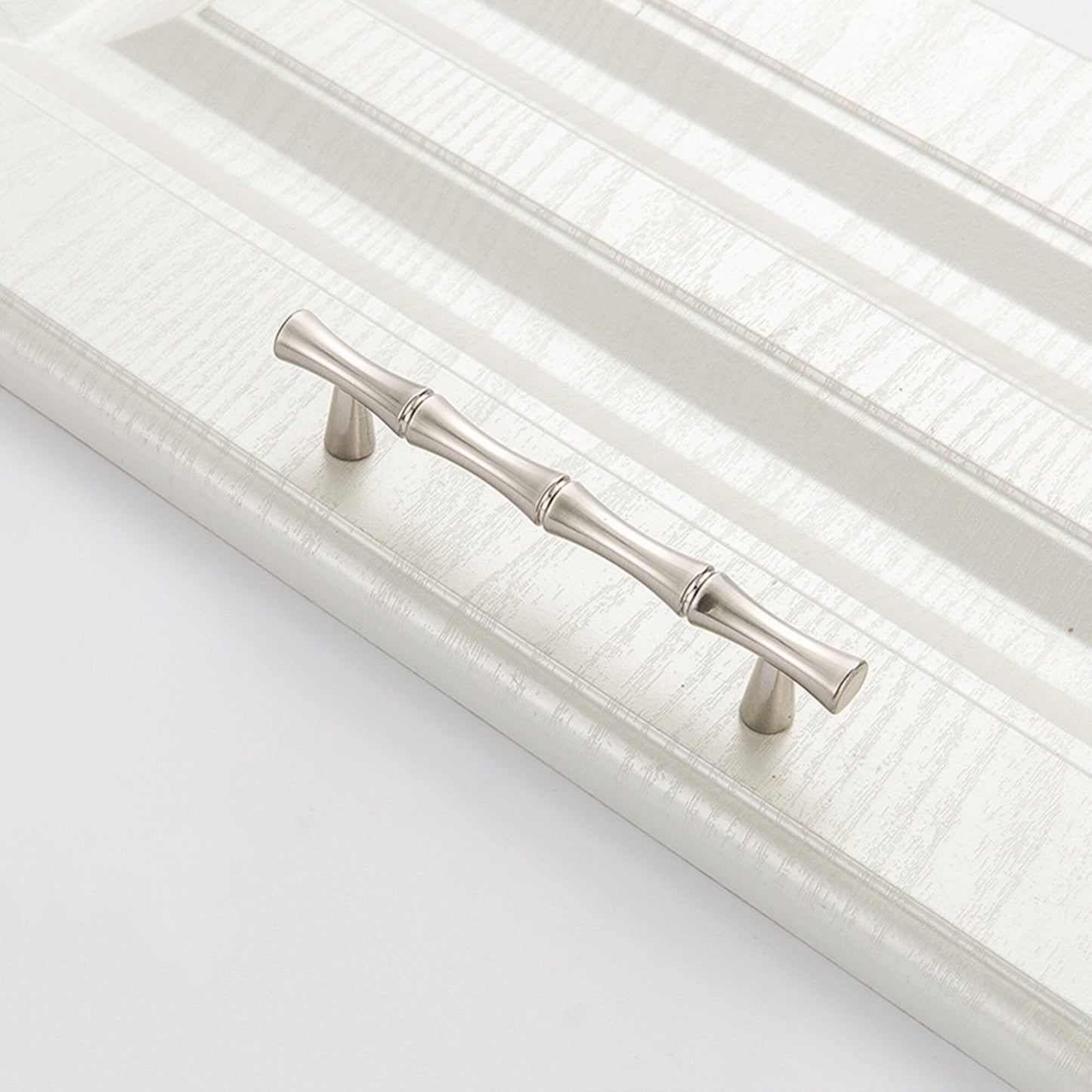 Bamboo Brushed Nickel Cabinet Pulls Zinc Alloy Cupboard Handles - Bamboo Shape Series - Hole Centers(T-Bar Knob，96mm，128mm)