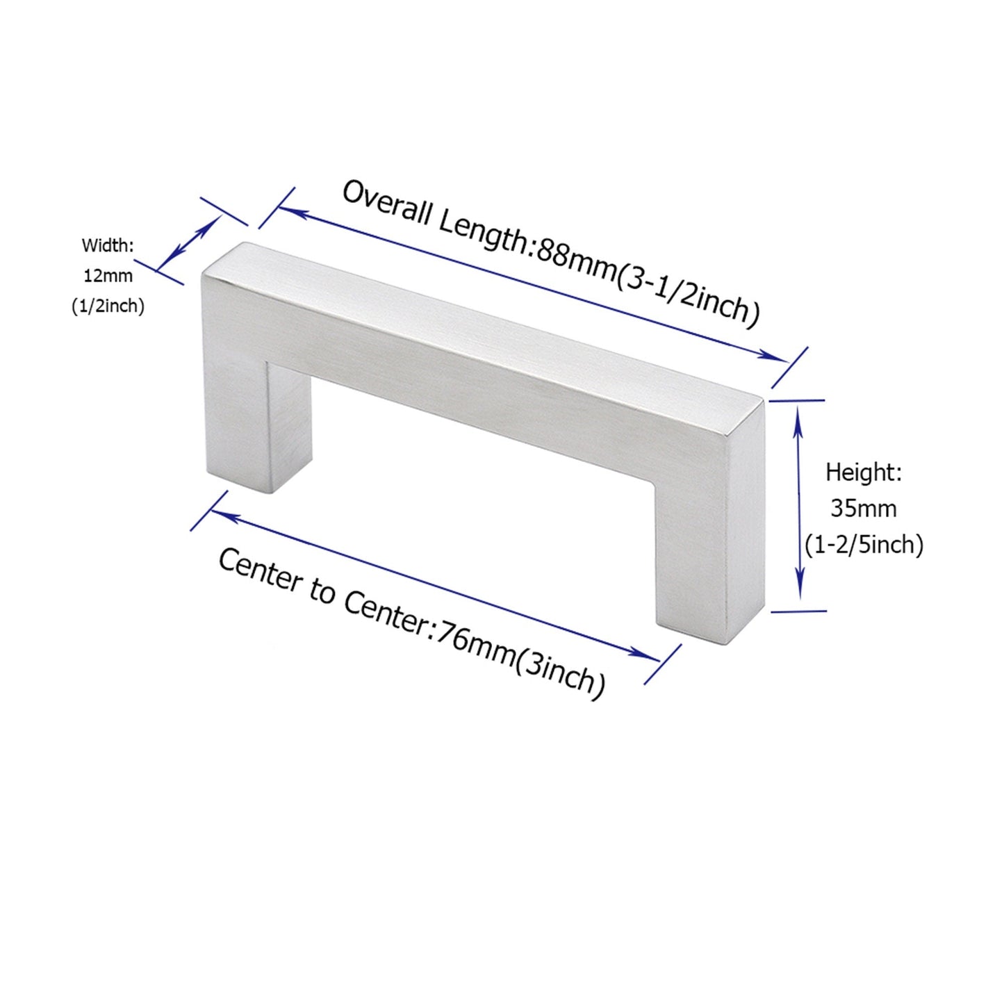 Brushed Nickel Drawer Pulls 3 inch(76mm) Hole Center，Modern Cabinet Hardware Bar Pulls for Drawer Cabinets Cupboard